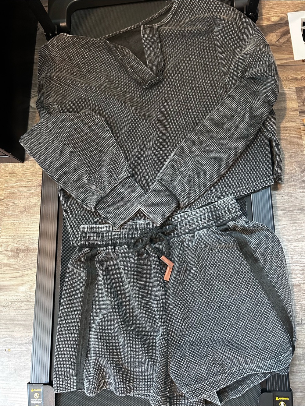 Women’s Black Waffle Knit Drawstring Shorts - Picture 1 of 3